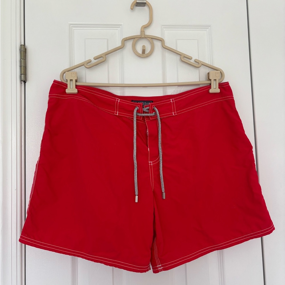 Vilebrequin Men’s Red Swim Shorts with Drawstring and Bold Logo - Size XXL